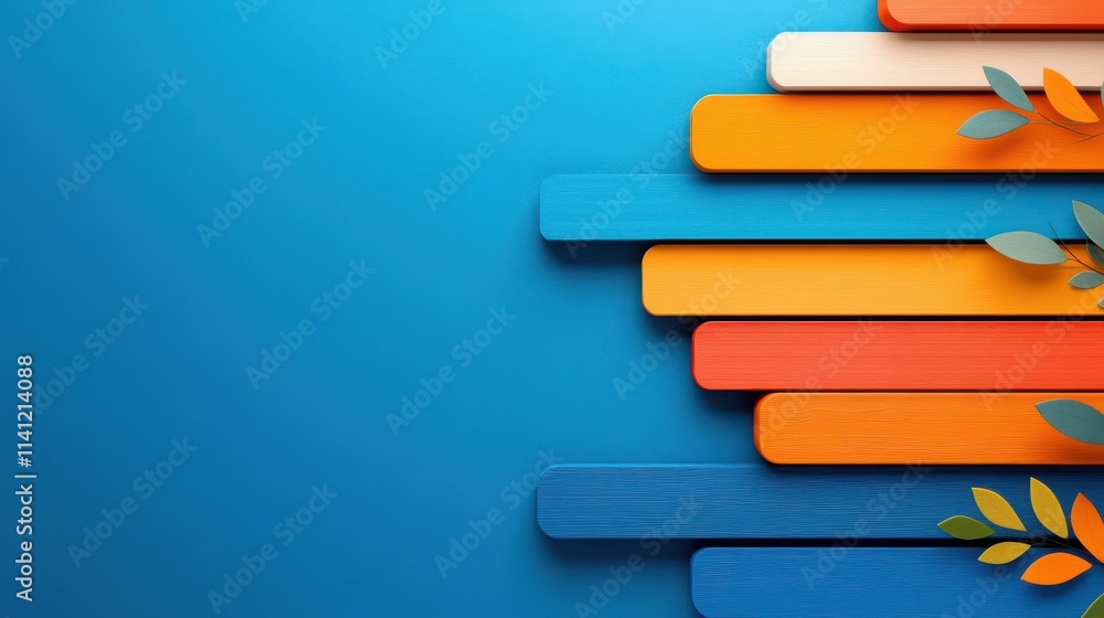 Abstract Colorful Wooden Blocks Background with Autumn Leaves Abstract Colorful Wooden Blocks Background with Autumn Leaves