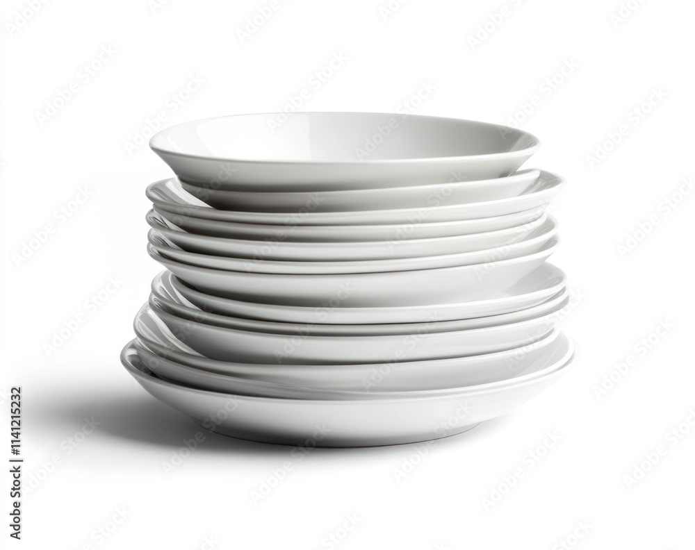 Stack of White Plates on a White Background Stack of White Plates on a White Background