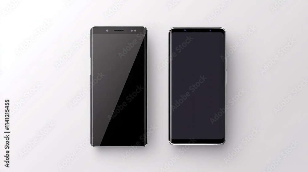 Two Black Smartphones Displayed on a White Background Two Black Smartphones Displayed on a White Background