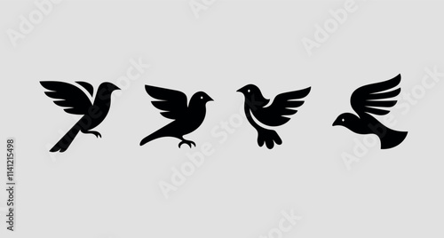 Birds Silhouette Set Vector Art, Icons, and Graphics of flying birds silhouettes bird silhouette vector art Isolated. photo