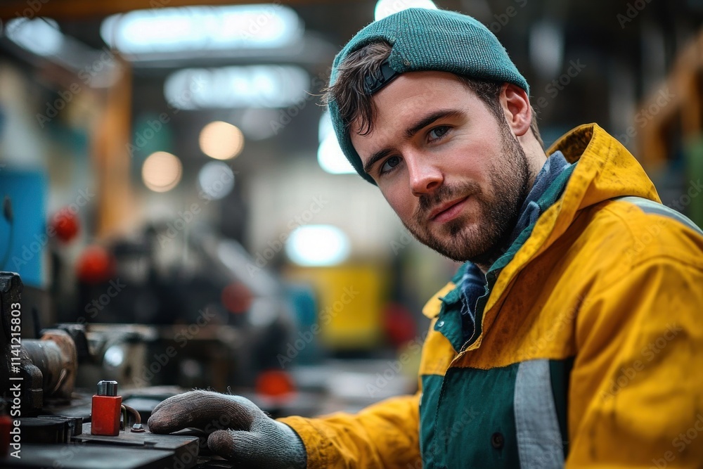 Young man with Down syndrome working happily in industrial factory integrating into diverse workforce Young man with Down syndrome working happily in industrial factory integrating into diverse workforce