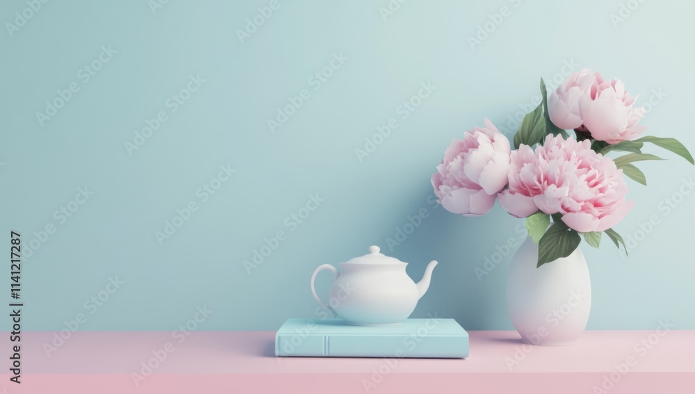 Pastel Still Life with Peonies, Teapot, and Book Pastel Still Life with Peonies, Teapot, and Book