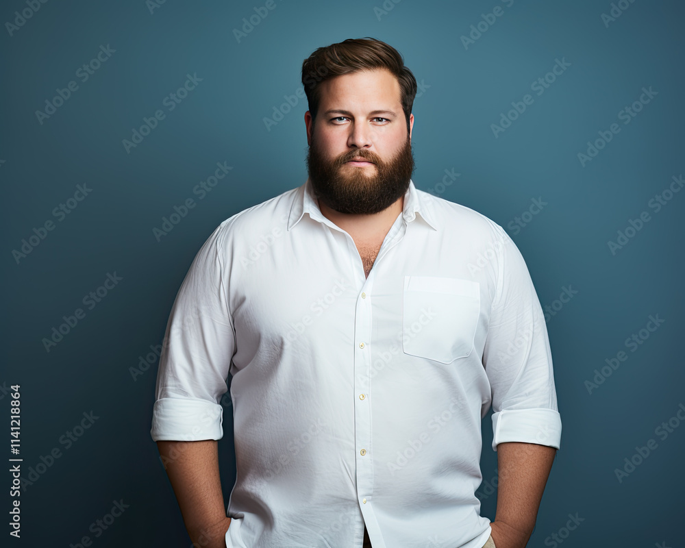 Beautiful plus size man wearing a white shirt Beautiful plus size man wearing a white shirt