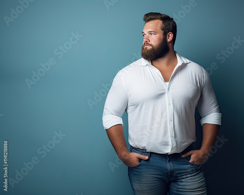 Beautiful plus size man wearing a white shirt