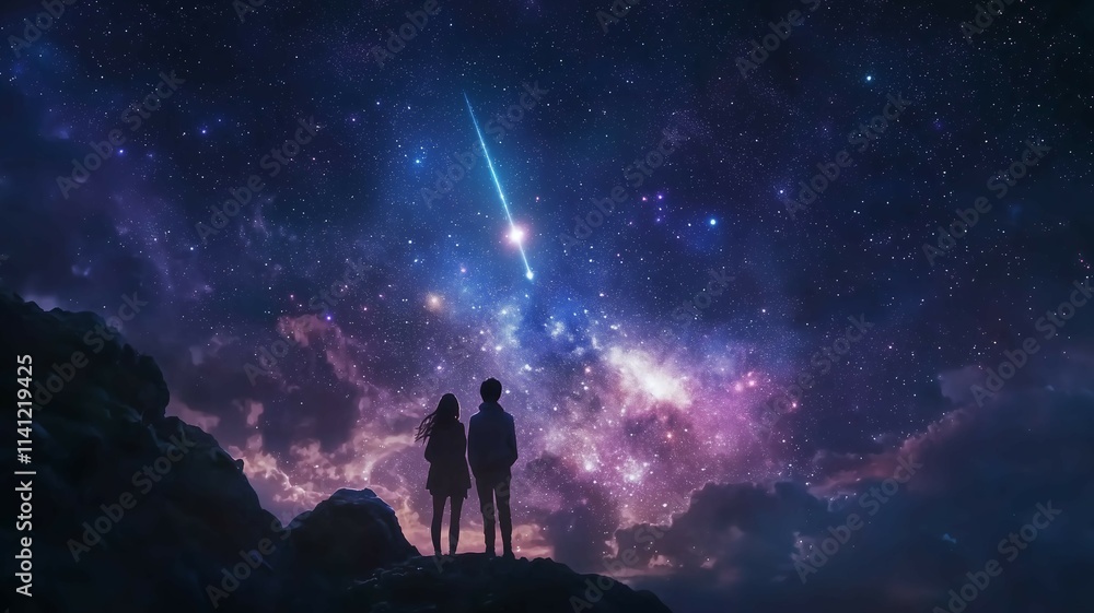 Fototapeta premium 流れ星を見る人