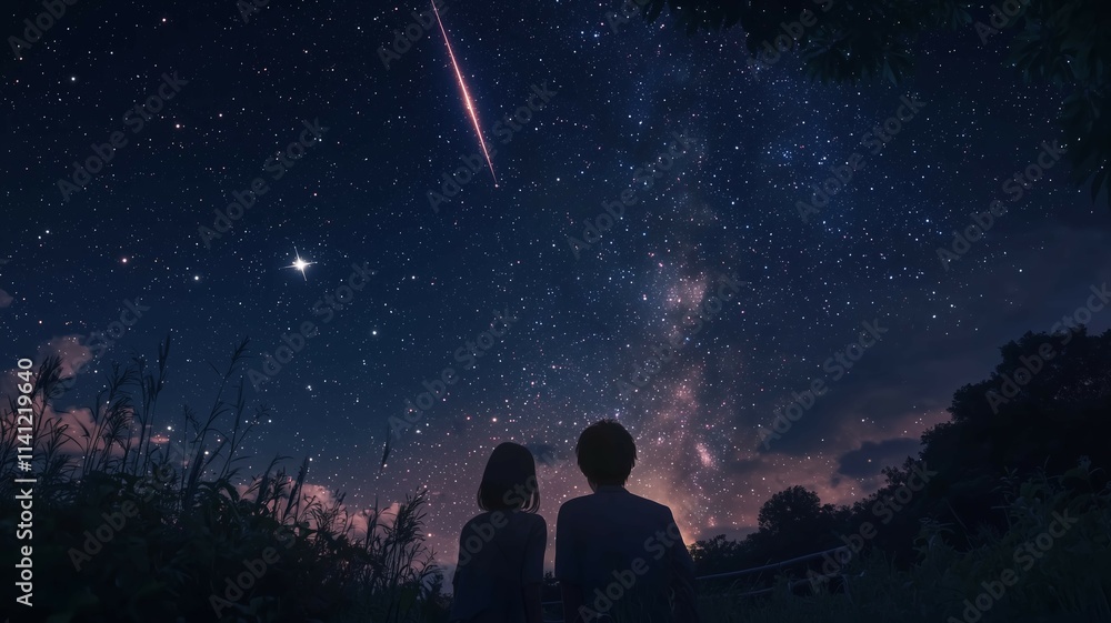 Obraz premium 流れ星を見る人