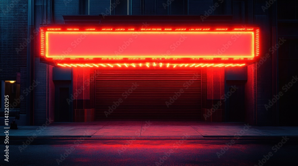 Cinematic Urban Night Scene with Neon Lightbox and Vintage Theatre Exterior Cinematic Urban Night Scene with Neon Lightbox and Vintage Theatre Exterior