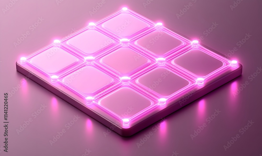 Pink glowing 3D square grid, isometric view. Pink glowing 3D square grid, isometric view.