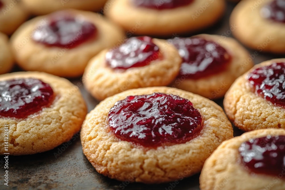 Peanut Butter Jelly Thumbprint Cookies with Cherry Jam Center Peanut Butter Jelly Thumbprint Cookies with Cherry Jam Center