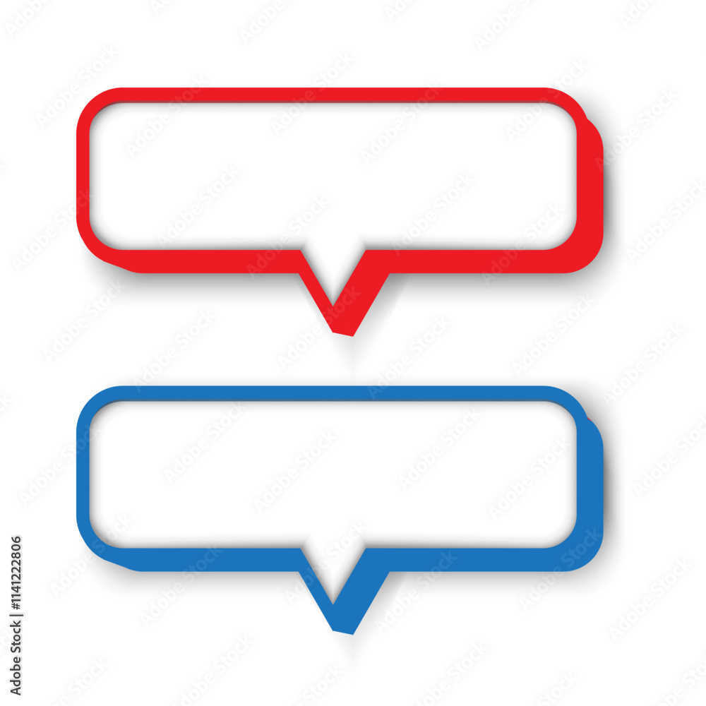 Speech bubbles design. Red and blue frames. Communication vector icon. Empty message symbols. Speech bubbles design. Red and blue frames. Communication vector icon. Empty message symbols.