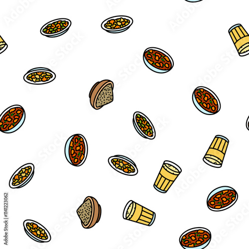 indian cuisine food curry vector seamless pattern thin line illustration