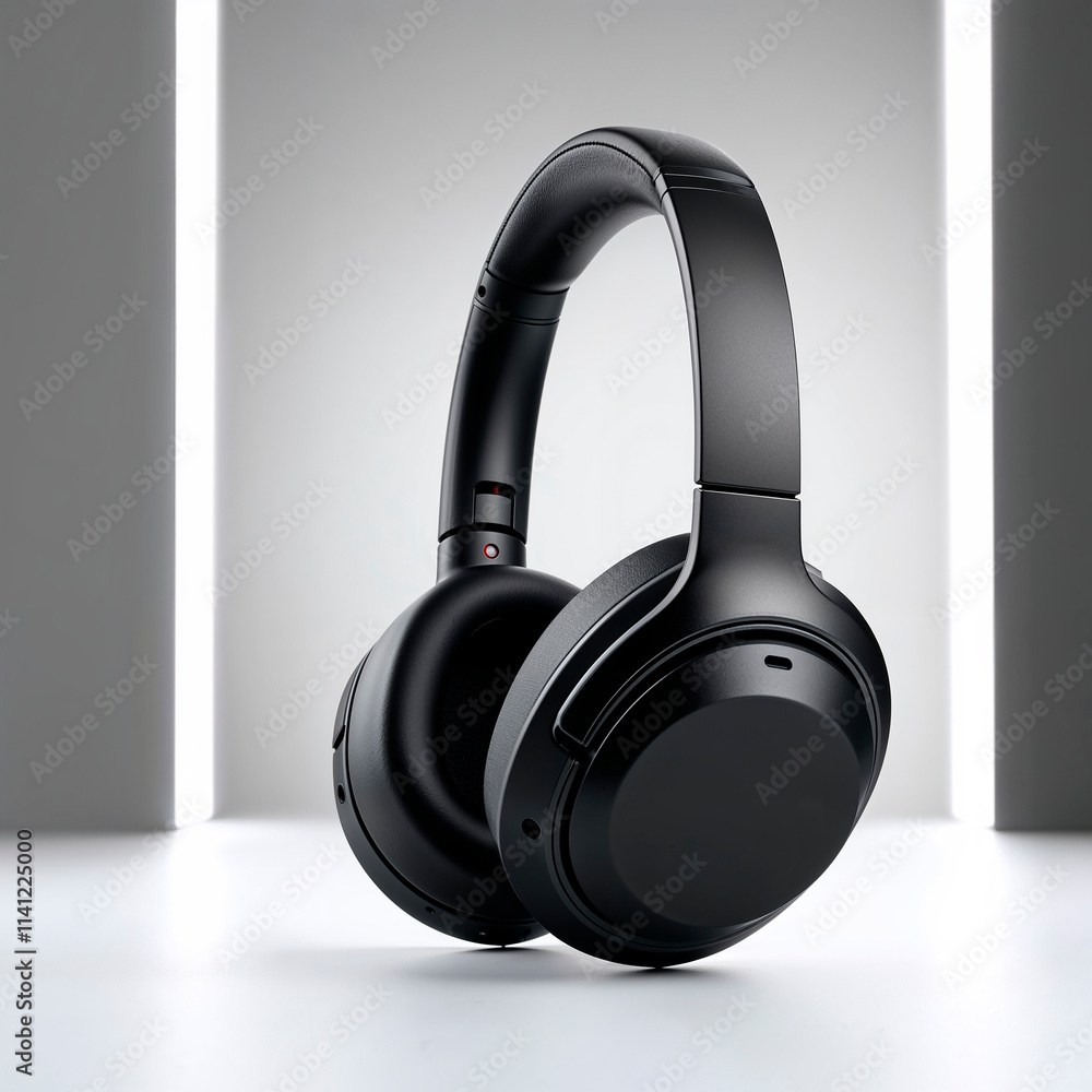 Modern Black Over-Ear Headphones in Minimalist Setting Modern Black Over-Ear Headphones in Minimalist Setting