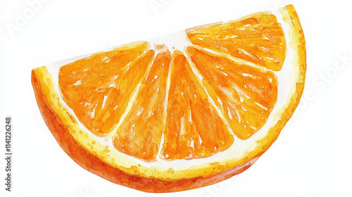 Bright, saturated orange watercolor slice of fruit on white background