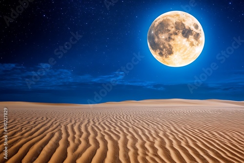 Stunning Night Landscape with Full Moon Over Sandy Dunes