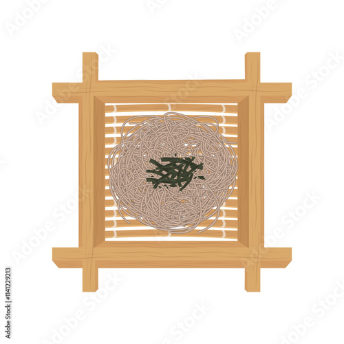 Vector Illustration Logo Clipart Top View Mori soba or Zaru soba Japanese Buckwheat noodles