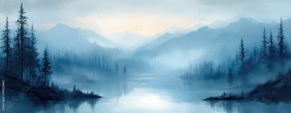 Obraz premium Gray Blue Soft Gradient Abstract Landscape Background Serenity Noise Texture Design