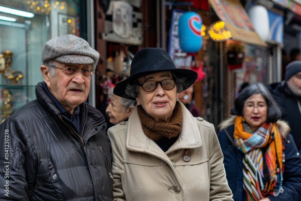 Unidentified Japanese senior couple in Tokyo, Japan. Unidentified Japanese senior couple in Tokyo, Japan.