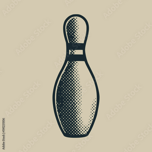 retro bowling pin halftone vintage label badge emblem vector illustration template design