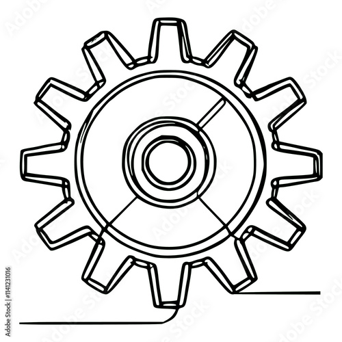 one line drawing mechanical gear vector illustration template design