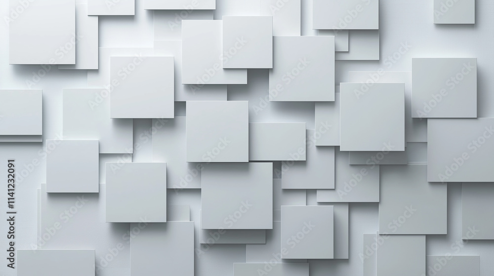 White abstract squares overlapping and creating depth on white background White abstract squares overlapping and creating depth on white background