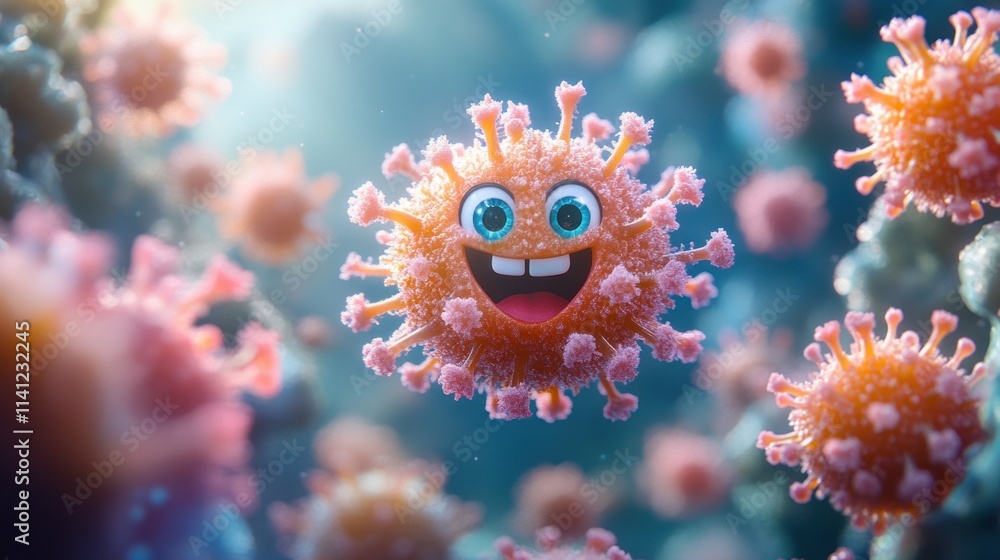 Fototapeta premium Cartoonish Virus Characters in a Whimsical and Colorful Setting