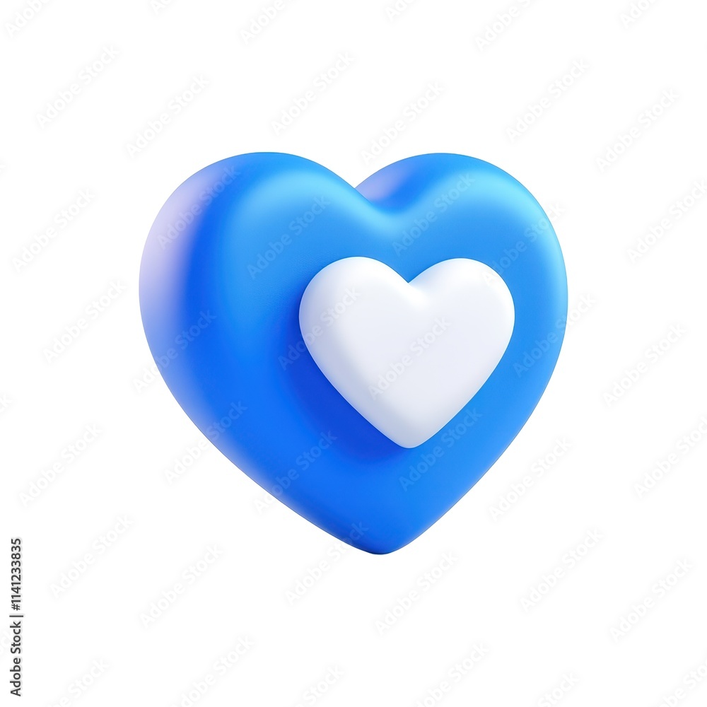 3D Render of a Blue Heart with a Smaller White Heart Inside, Isolated on White Background Cutout 3D Render of a Blue Heart with a Smaller White Heart Inside, Isolated on White Background Cutout