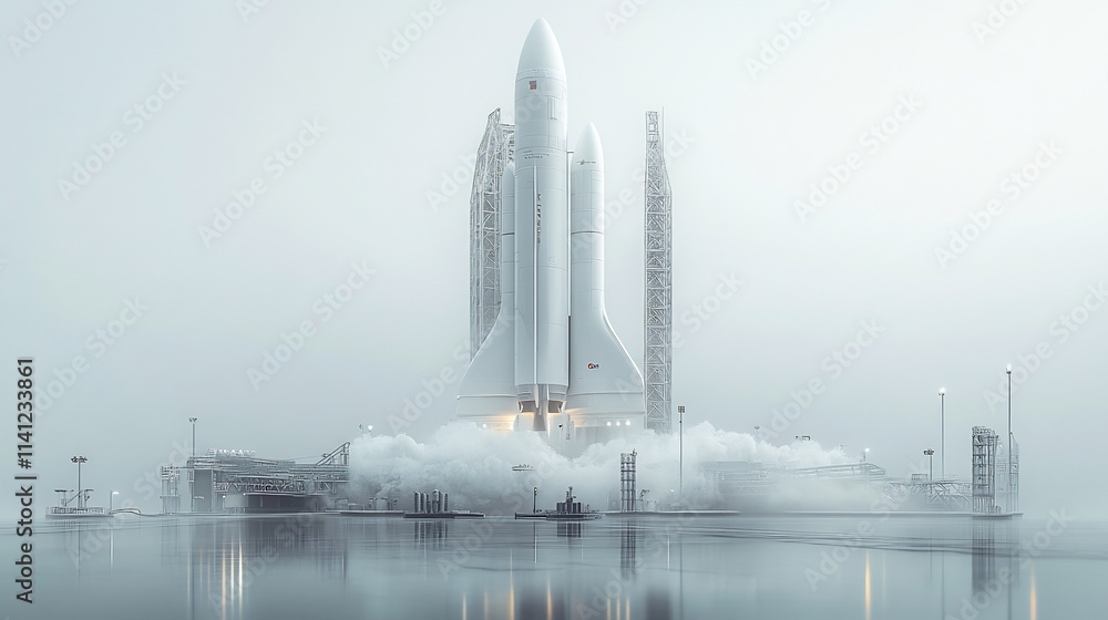 Majestic Rocket Launch: A spacecraft ascends through a misty atmosphere, embarking on a journey beyond Earth. Majestic Rocket Launch: A spacecraft ascends through a misty atmosphere, embarking on a journey beyond Earth.
