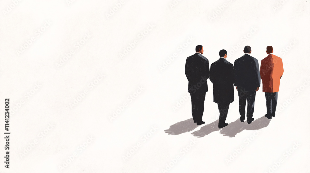 four business men in suits walking away with a white background four business men in suits walking away with a white background