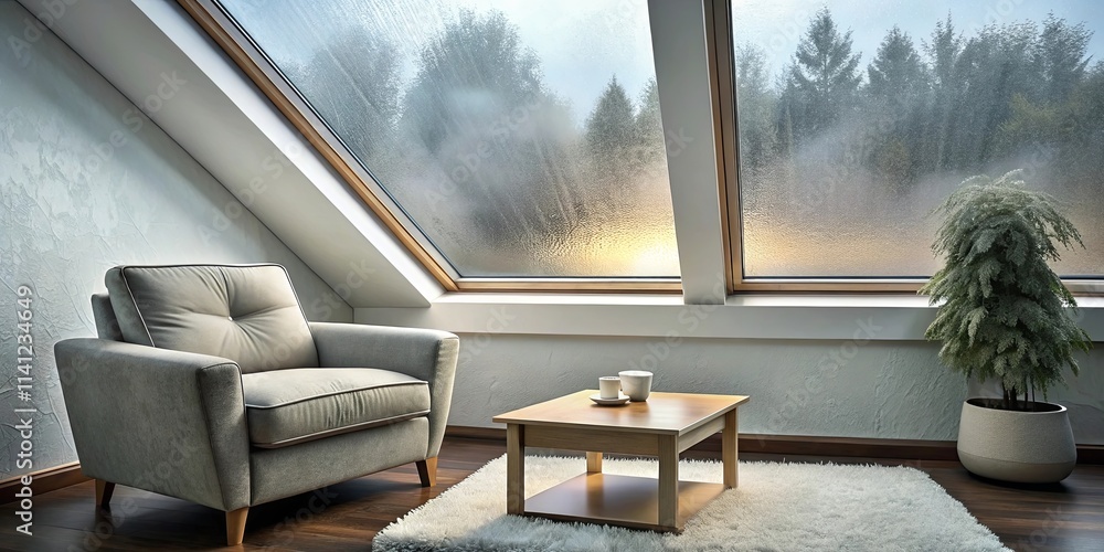 Relaxing Attic Room with Cozy Armchair and Window View Relaxing Attic Room with Cozy Armchair and Window View