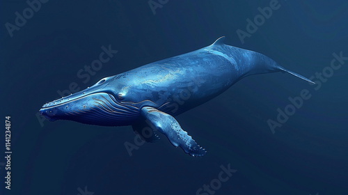 3D Render of Blue Whale in Deep Ocean photo