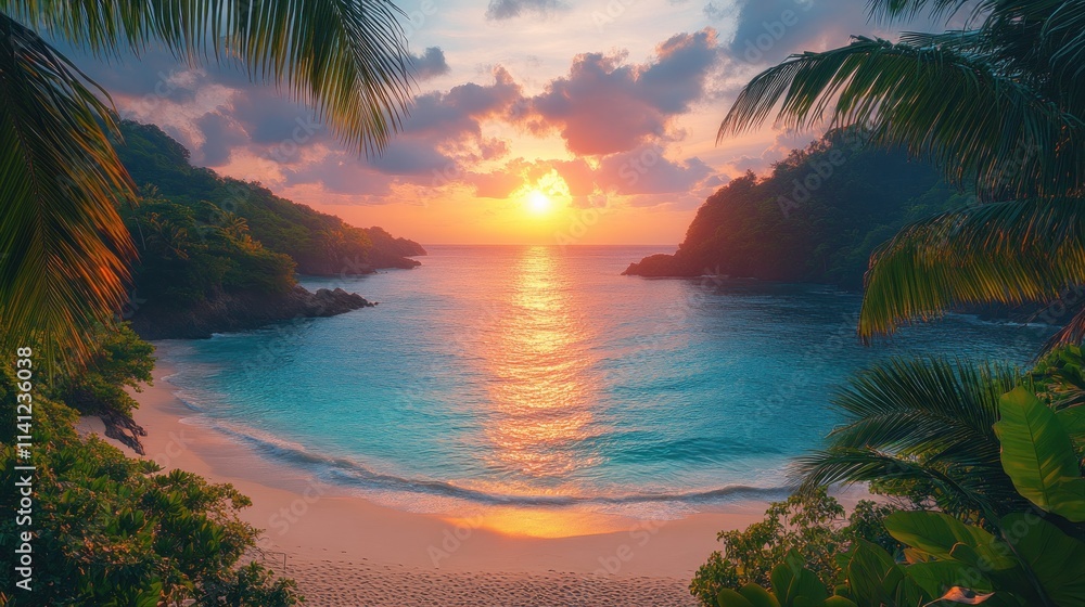Fototapeta premium Serene Tropical Beach Sunset in Thailand Summer Vacation Nature Travel