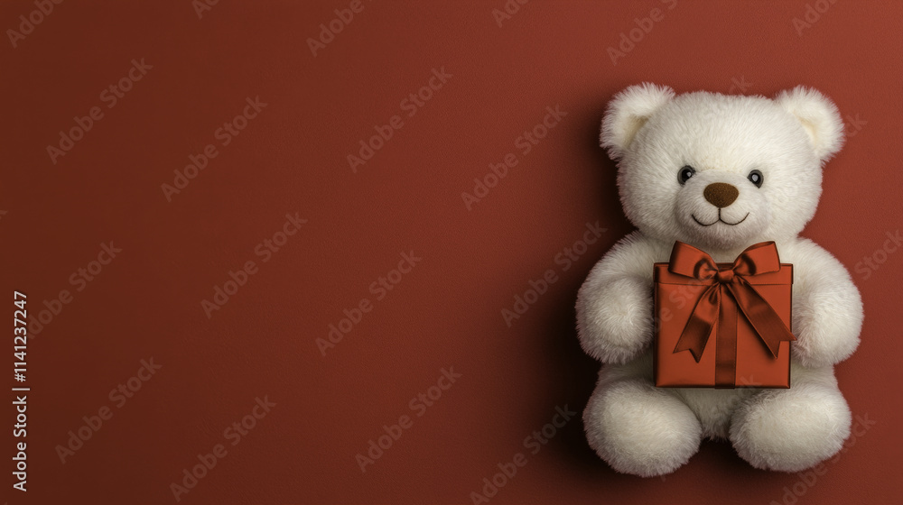 fluffy bear with red bow holding festive gift against warm background. This adorable teddy bear brings joy and warmth, perfect for celebrations and gifting fluffy bear with red bow holding festive gift against warm background. This adorable teddy bear brings joy and warmth, perfect for celebrations and gifting