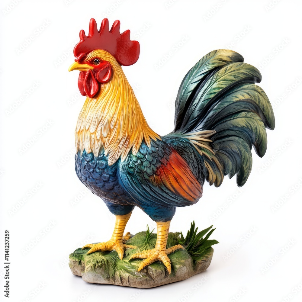 Fototapeta premium Rooster figurine (zodiac animal) isolated on white background