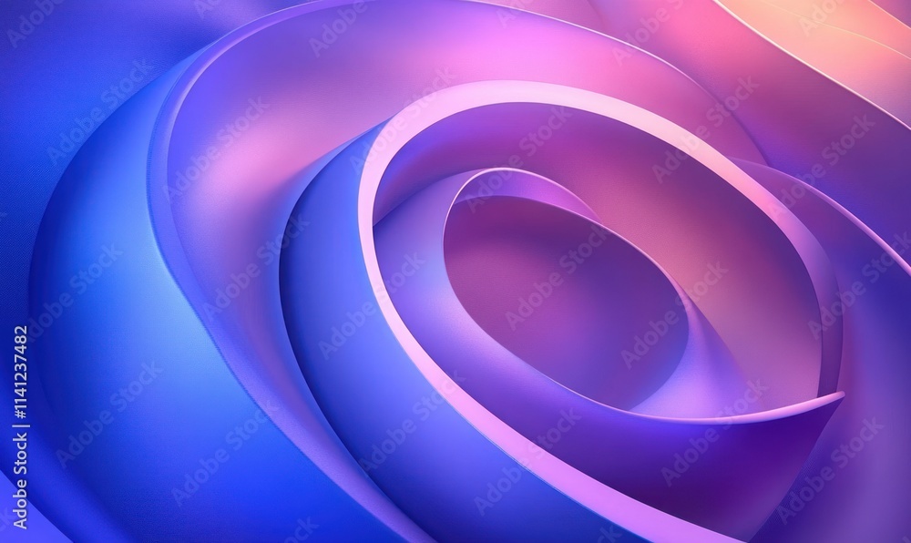 Abstract Minimalist Spiraling Shapes 3D Render with Soft Purple and Blue Gradients