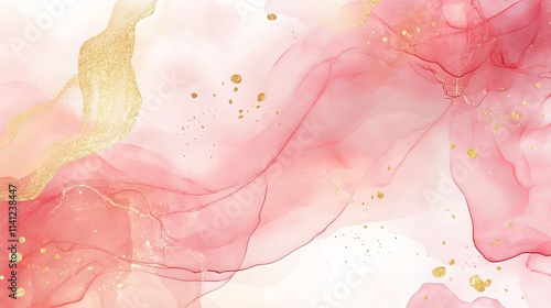 Abstract dusty blush liquid watercolor background with golden accents, soft pastel pink marble alcohol ink effect for elegant wedding invitations photo