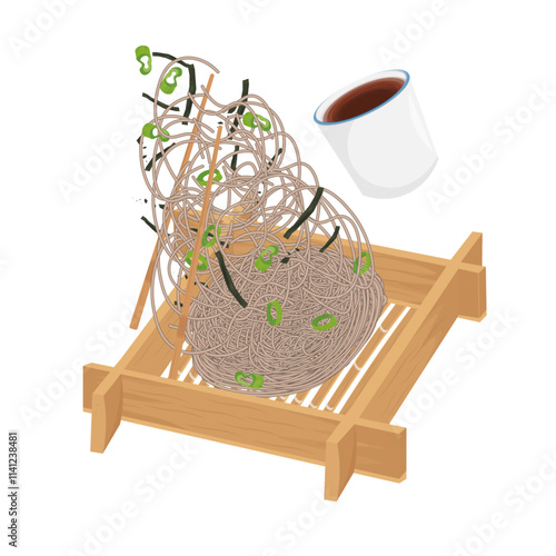 Vector Illustration Logo Clipart Levitation zaru soba or cold buckwheat soba noodles