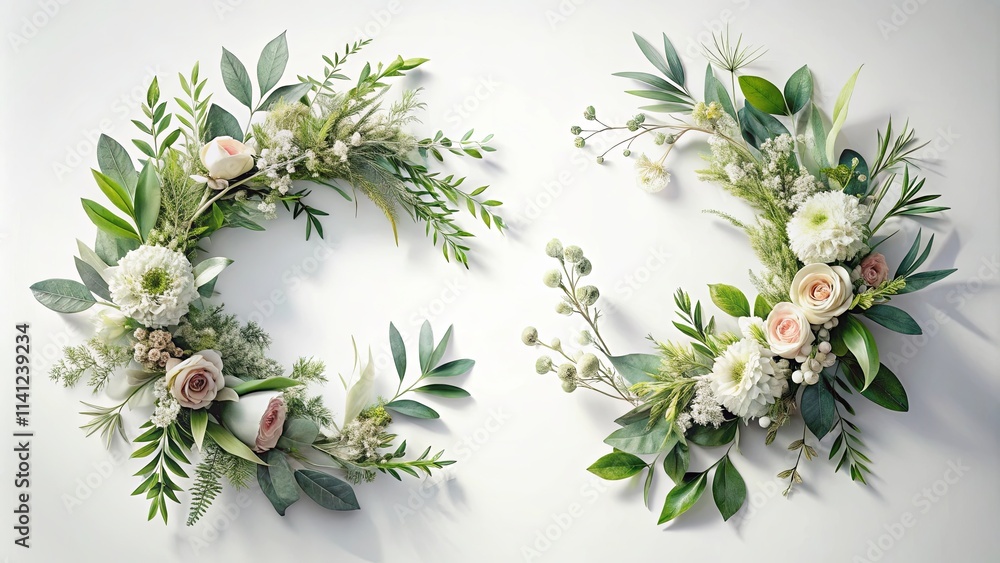 Fototapeta premium Two Elegant Floral Wreaths with Delicate Blooms and Lush Greenery