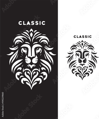 vector lion head logo design lion king logo and luxury design vector template. Lion black head vector silhouette icons icon set on white background.