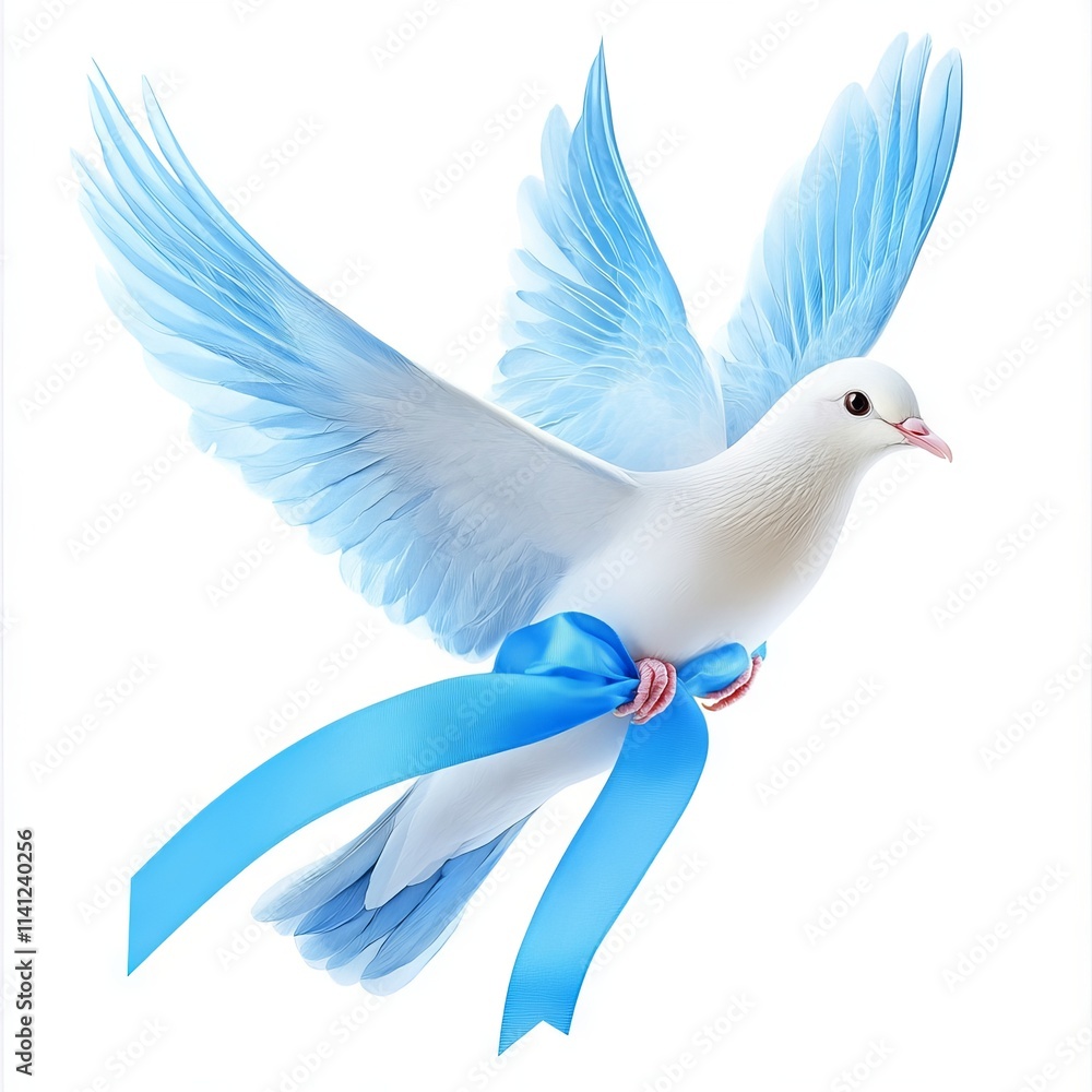 Obraz premium Dove carrying awareness ribbon isolated on white background