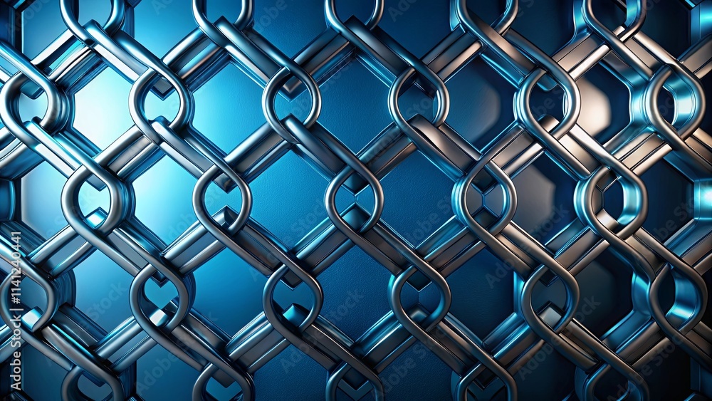 Obraz premium Abstract Metallic Mesh Background Interlocking Blue and Silver Pattern