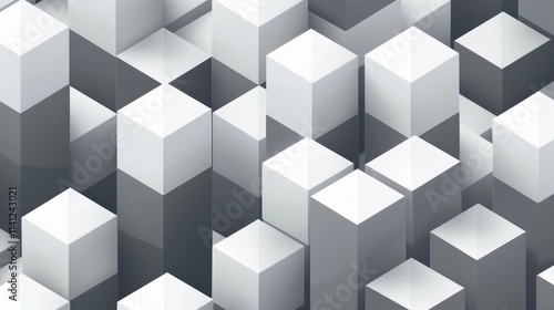 Abstract arrangement of white geometric cubes creating a 3D visual effect.