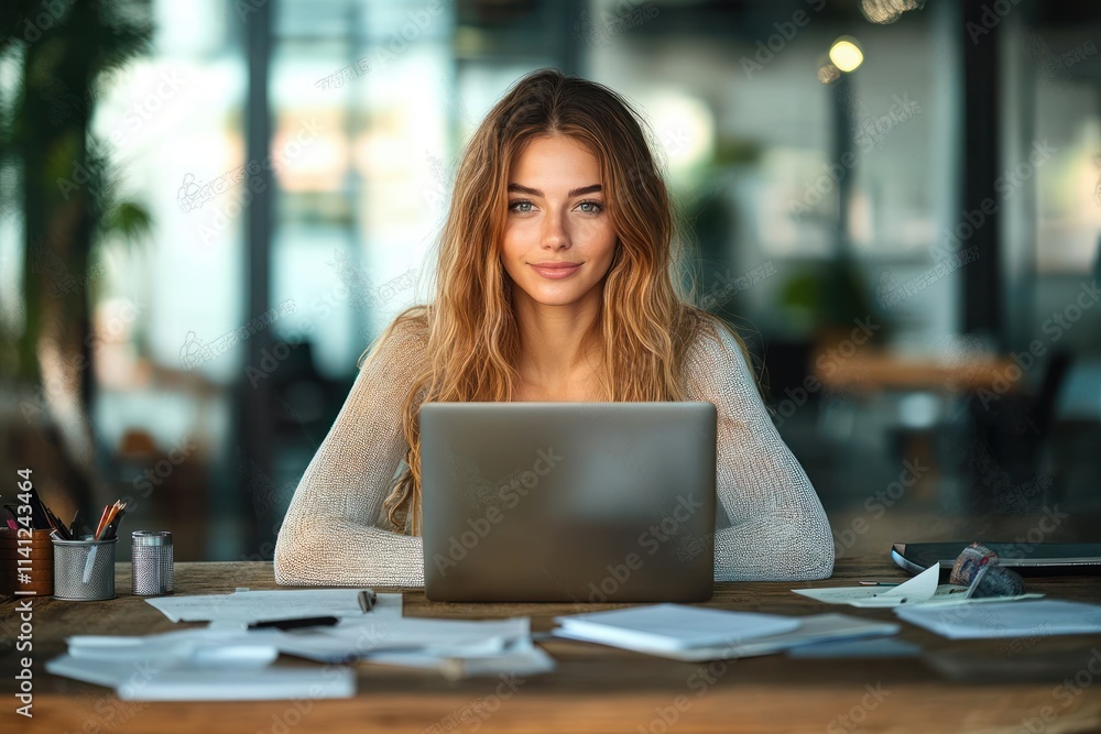 Mature Business Woman Working on Laptop in Modern Office Smiling Professional Female Executive Manager Mature Business Woman Working on Laptop in Modern Office Smiling Professional Female Executive Manager