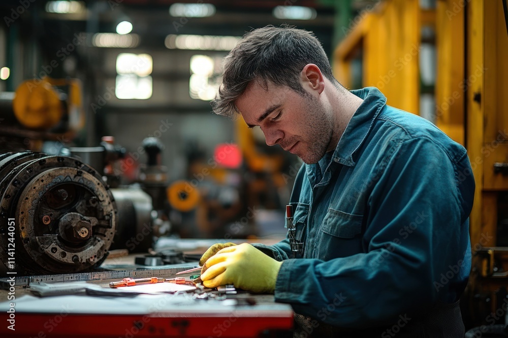 Young man with Down syndrome working with machinery in industrial environment promoting integration and diversity Young man with Down syndrome working with machinery in industrial environment promoting integration and diversity