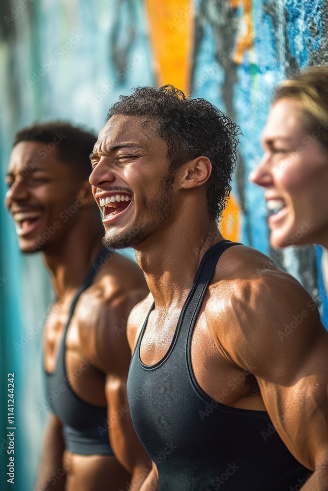 Athletes Training Together in Gym with Vibrant Street Art Background Strength Determination Group Workout Athletes Training Together in Gym with Vibrant Street Art Background Strength Determination Group Workout