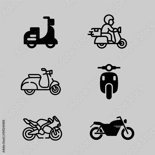 Vector art motorcycle related line icons for web and mobile app design on white background.
 photo