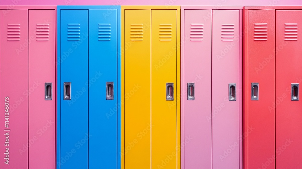 Close-up view of metal lockers in uniform rows, offering a minimalistic background for fitness, education, or secure storage content Close-up view of metal lockers in uniform rows, offering a minimalistic background for fitness, education, or secure storage content