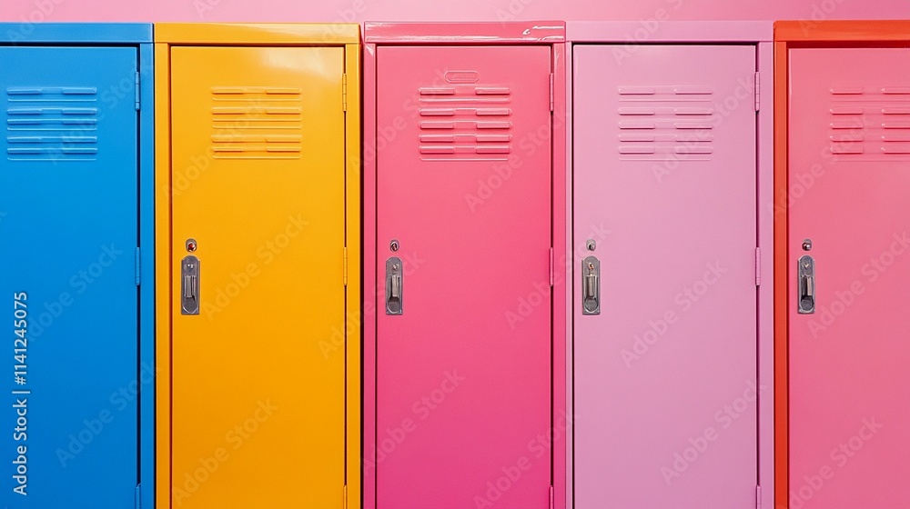 Close-up view of metal lockers in uniform rows, offering a minimalistic background for fitness, education, or secure storage content Close-up view of metal lockers in uniform rows, offering a minimalistic background for fitness, education, or secure storage content