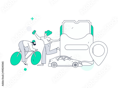 Flat vector concept operation hand drawn illustration of people taking a taxi
