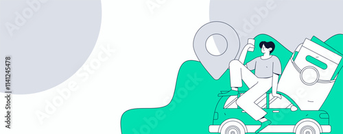 Flat vector concept operation hand drawn illustration of people taking a taxi
