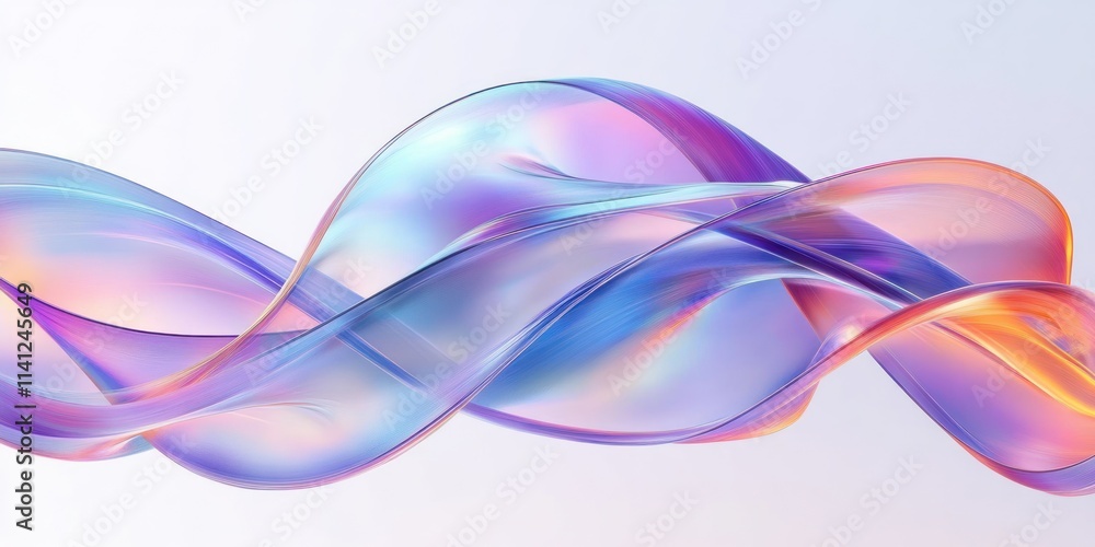 Iridescent Ribbons Abstract Composition Minimalistic White Background Iridescent Ribbons Abstract Composition Minimalistic White Background